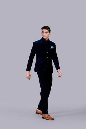 NAVY BLUE ITALIAN COTTON VELVET PEARL WORK JODHPURI