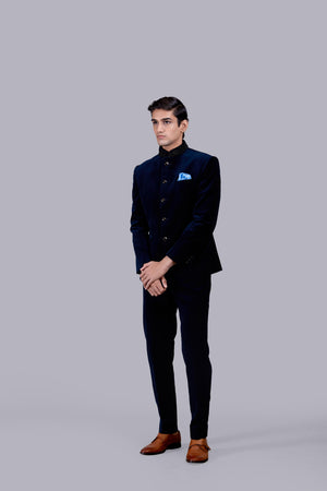 NAVY BLUE ITALIAN COTTON VELVET PEARL WORK JODHPURI