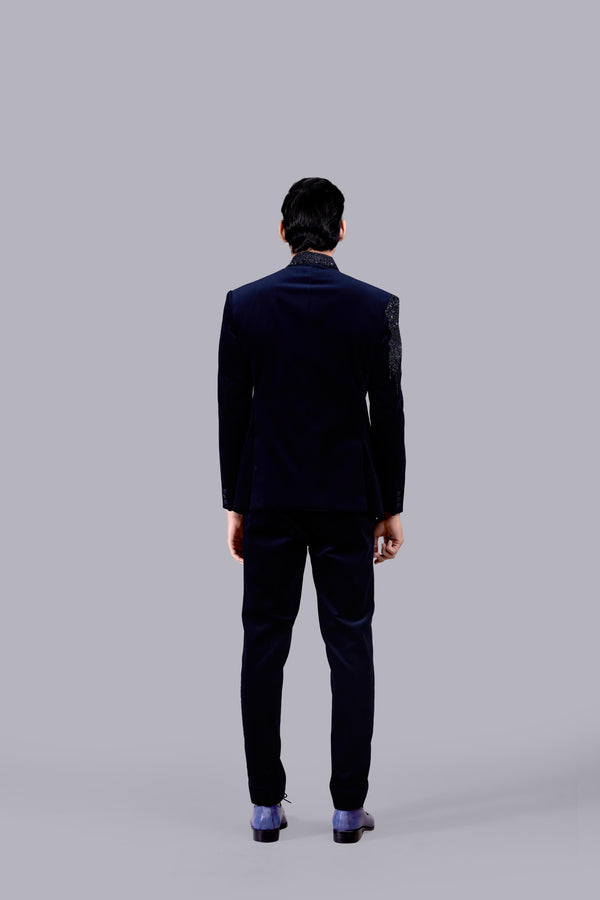 NAVY BLUE ITALIAN COTTON VELVET METAL WORK JODHPURI