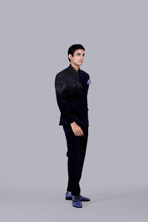 NAVY BLUE ITALIAN COTTON VELVET METAL WORK JODHPURI