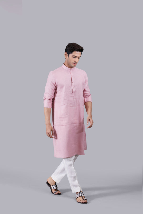 PINK LINEN KURTA SET