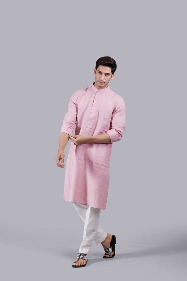 PINK LINEN KURTA SET