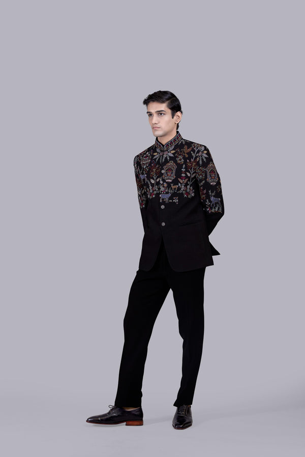 BLACK BHAGALPURI SILK EMBROIDERY WORK JODHPURI