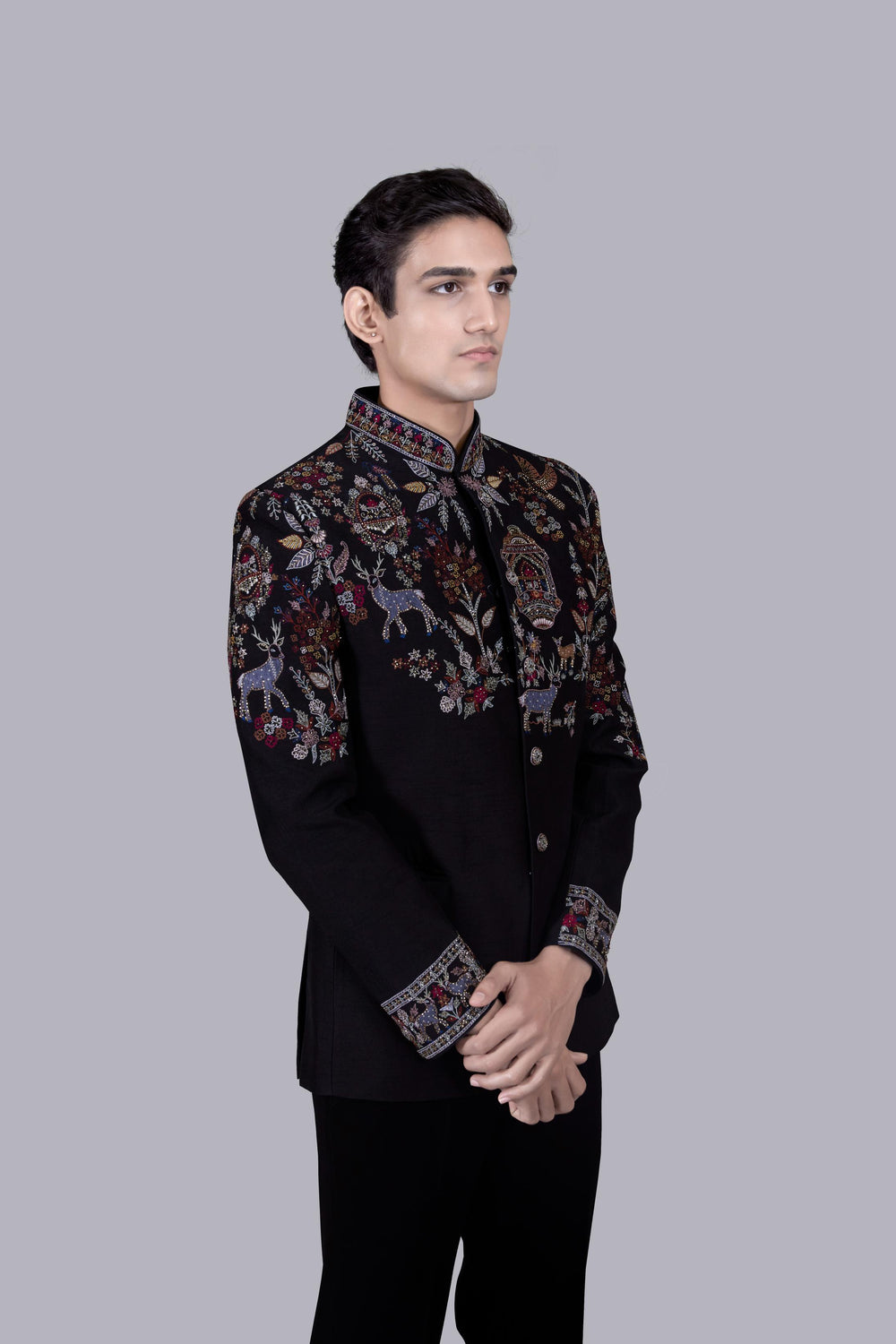 BLACK BHAGALPURI SILK EMBROIDERY WORK JODHPURI