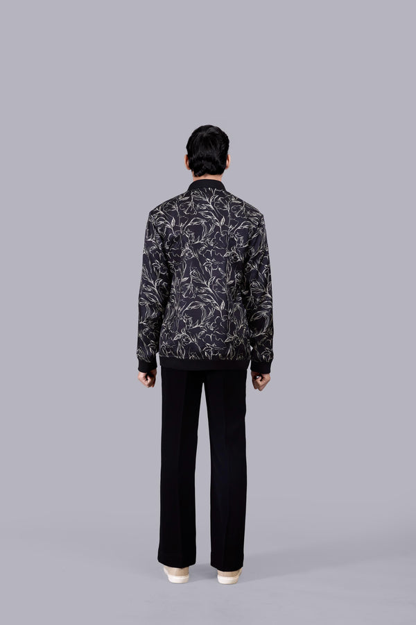 BLACK SATIN SILK PRINTED JACKET