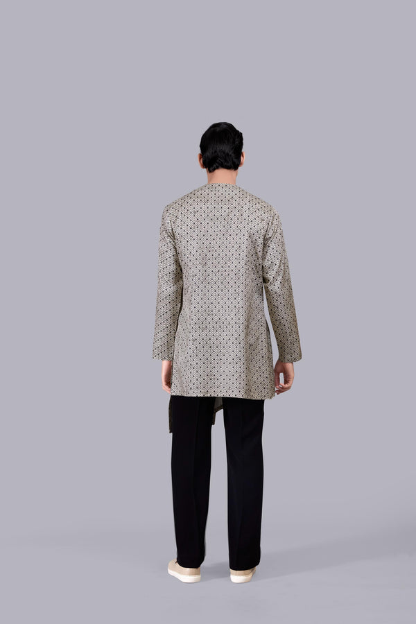 GREY SATIN SILK PRINTED JACKET