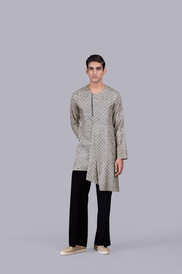 GREY SATIN SILK PRINTED JACKET