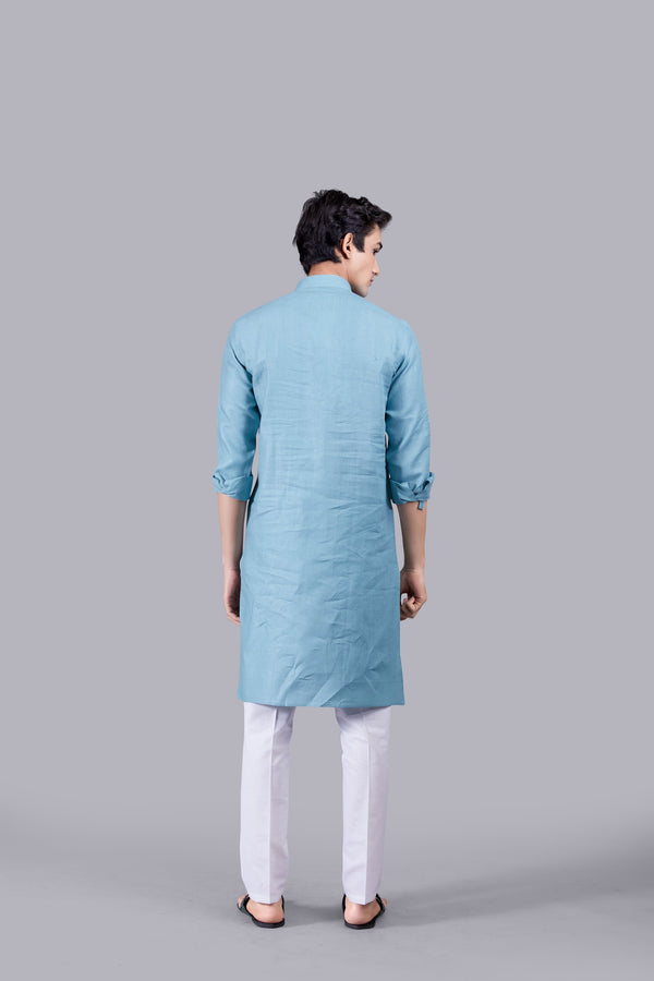 AQUA BLUE LINEN KURTA SET