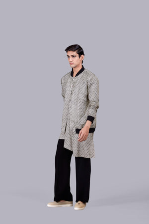 GREY SATIN SILK PRINTED JACKET