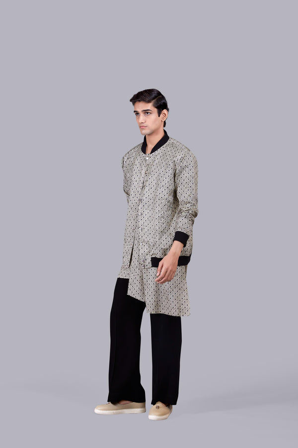 GREY SATIN SILK PRINTED JACKET
