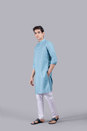 AQUA BLUE LINEN KURTA SET