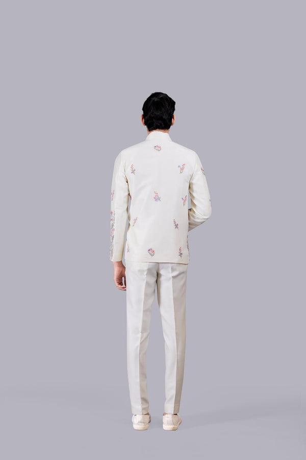 OFF WHITE SILK EMBROIERY WORK JACKET