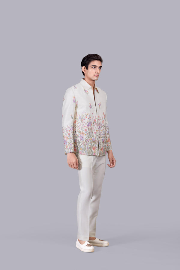 OFF WHITE SILK EMBROIERY WORK JACKET