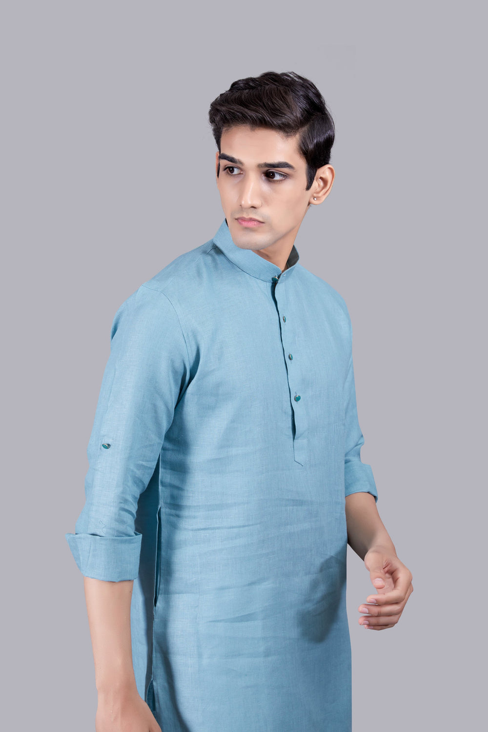 AQUA BLUE LINEN KURTA SET