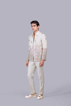 OFF WHITE SILK EMBROIERY WORK JACKET