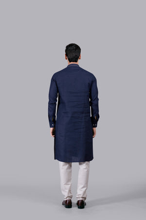 NAVY BLUE LINEN THREAD WORK KURTA SET