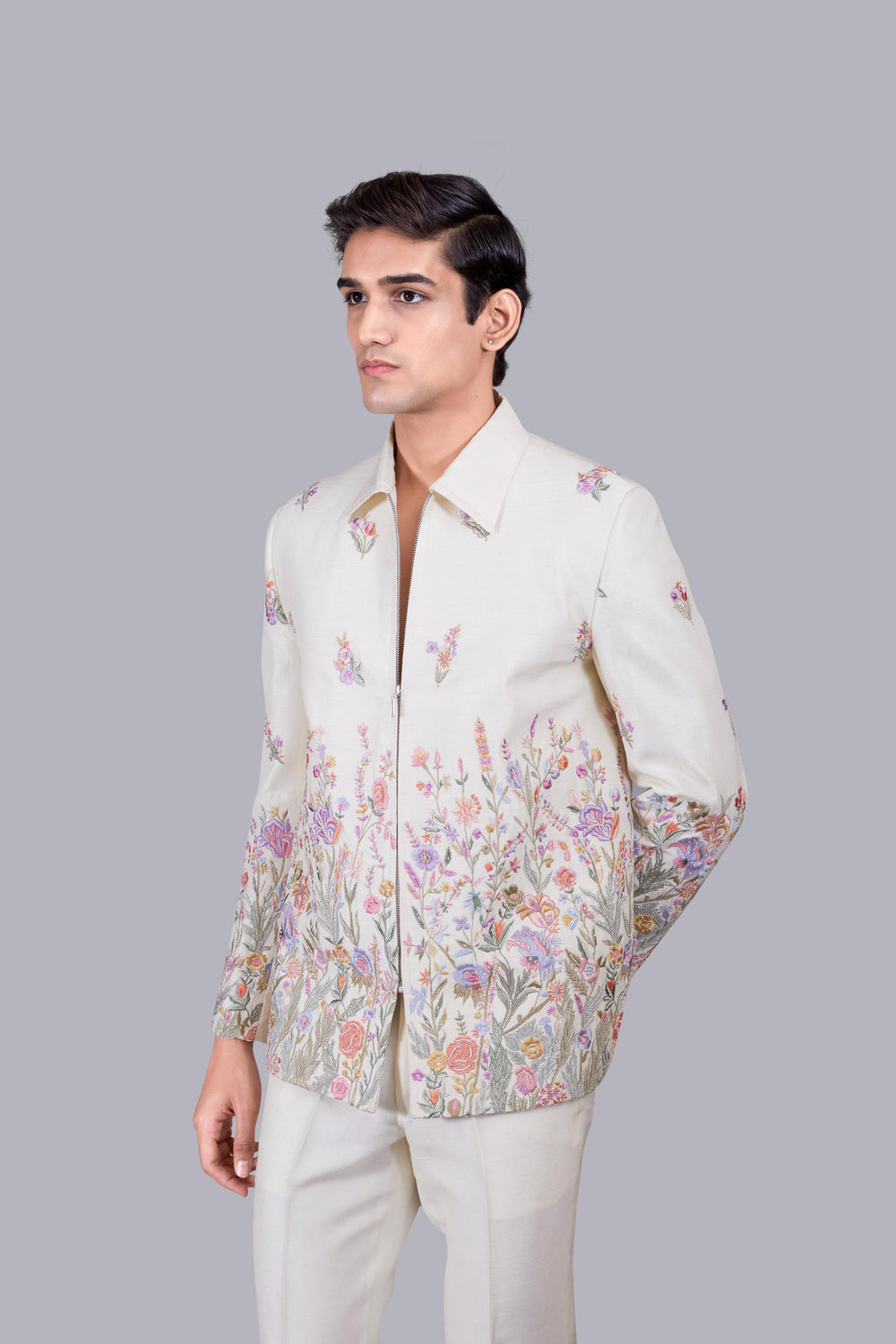 OFF WHITE SILK EMBROIERY WORK JACKET