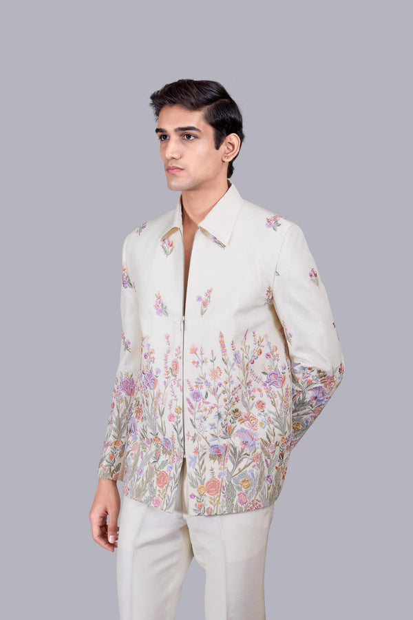 OFF WHITE SILK EMBROIERY WORK JACKET