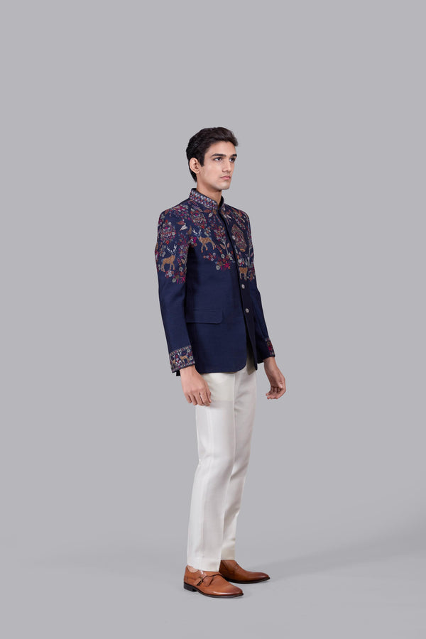 BLUE BHAGALPURI SILK THREAD WORK JODHPURI
