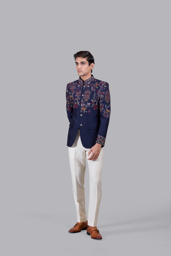 BLUE BHAGALPURI SILK THREAD WORK JODHPURI
