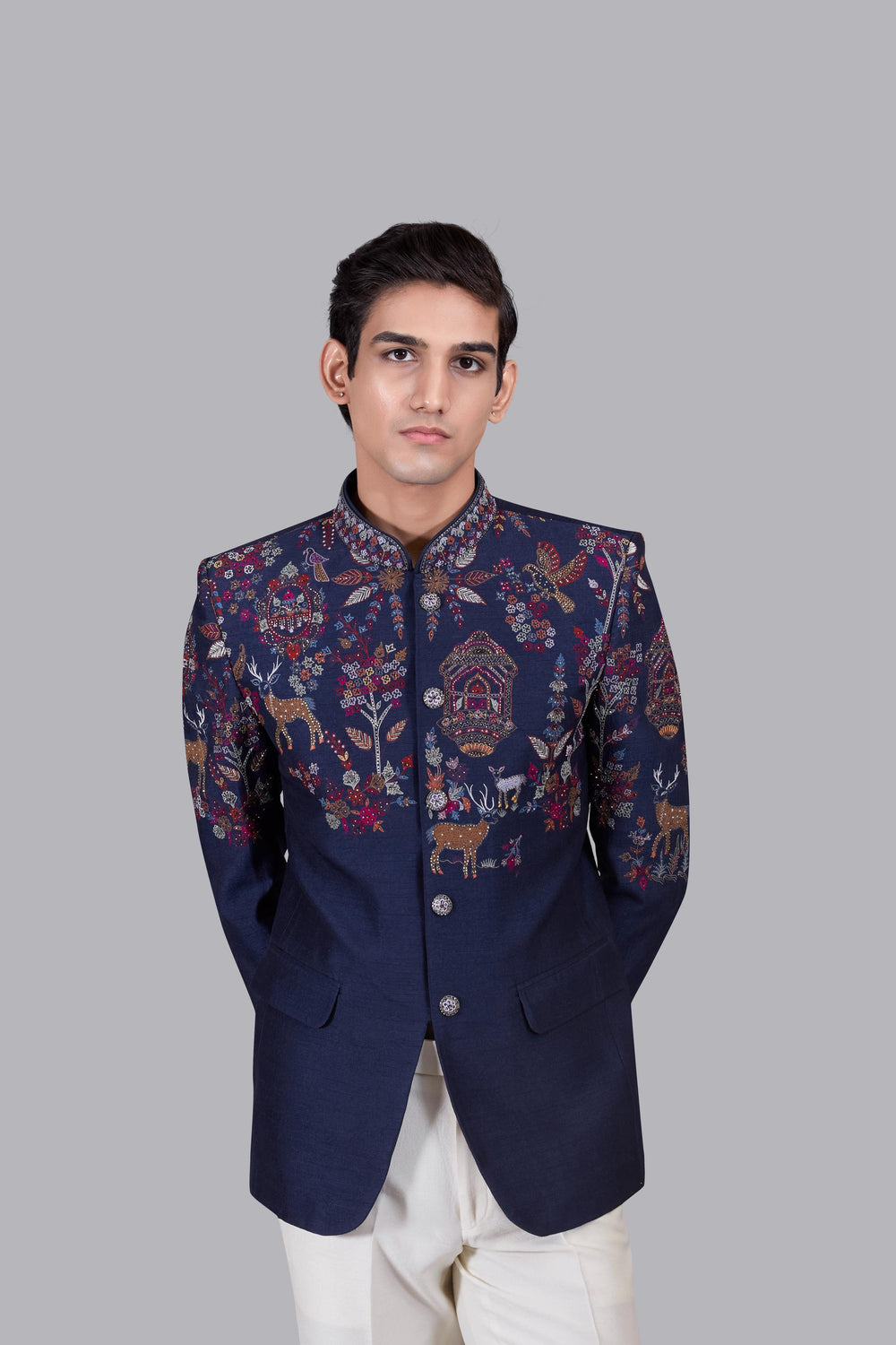 BLUE BHAGALPURI SILK THREAD WORK JODHPURI