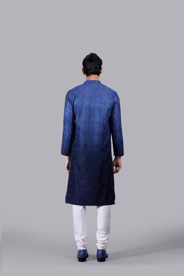 BLUE SILK GEORGETTE THREAD WORK KURTA SET