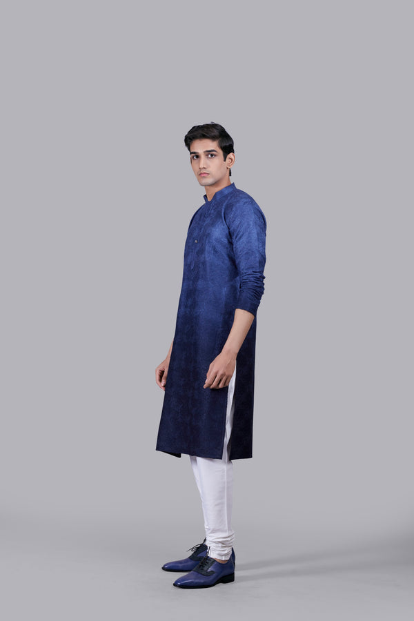 BLUE SILK GEORGETTE THREAD WORK KURTA SET