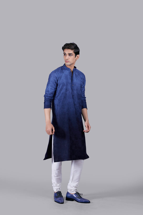 BLUE SILK GEORGETTE THREAD WORK KURTA SET