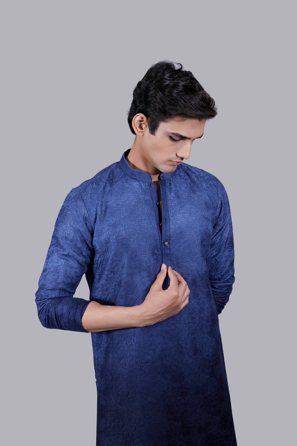 BLUE SILK GEORGETTE THREAD WORK KURTA SET