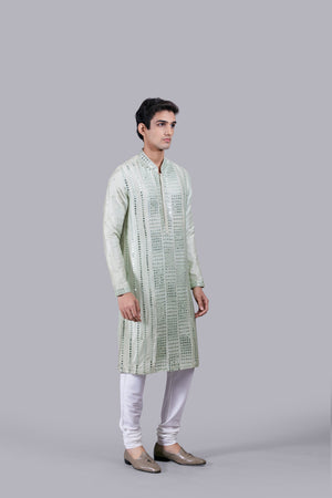 PISTACHIO PURE MYSURE SILK MIRROR WORK KURTA SET