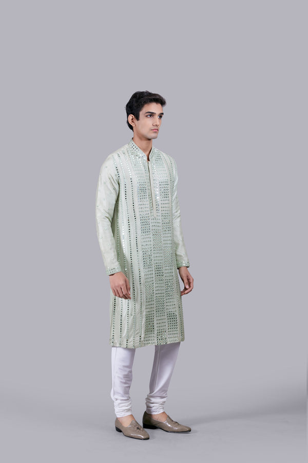 PISTACHIO PURE MYSURE SILK MIRROR WORK KURTA SET