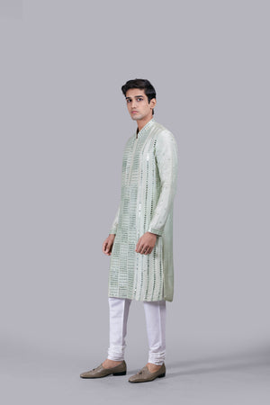 PISTACHIO PURE MYSURE SILK MIRROR WORK KURTA SET