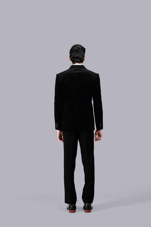 BLACK ITALIAN COTTON VELVET SEQUENCE WORK SUIT