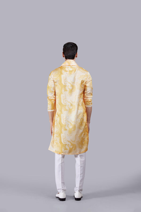 YELLOW LINEN SILK MIRROR WORK KURTA SET