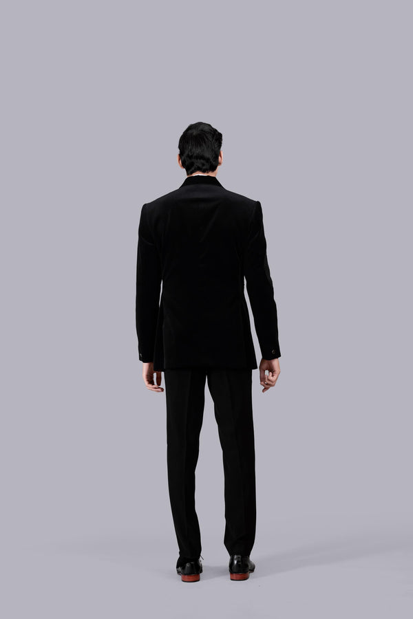 BLACK ITALIAN COTTON VELVET FRENCH KNOT WORK SUIT
