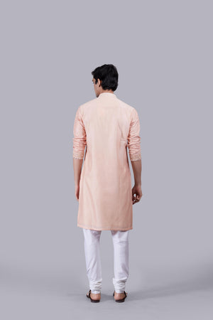 PEACH BANARASHI JACQUARD SILK THREAD WORK KURTA SET