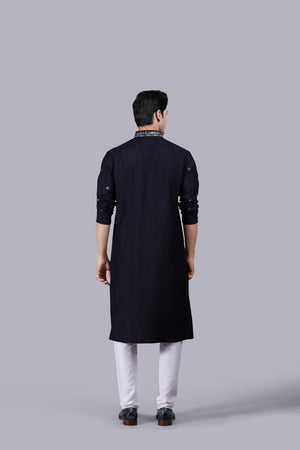 BLACK SILK THREAD WORK KURTA SET
