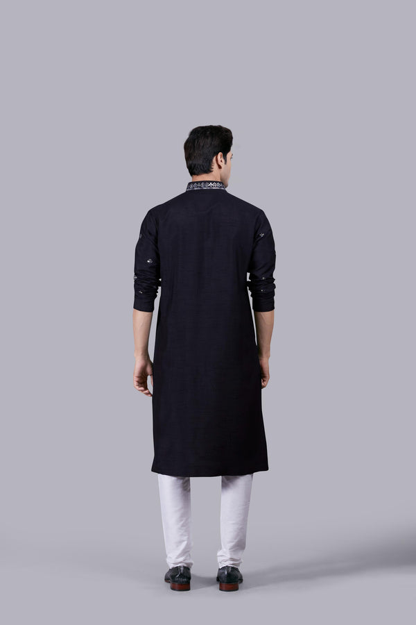 BLACK SILK THREAD WORK KURTA SET