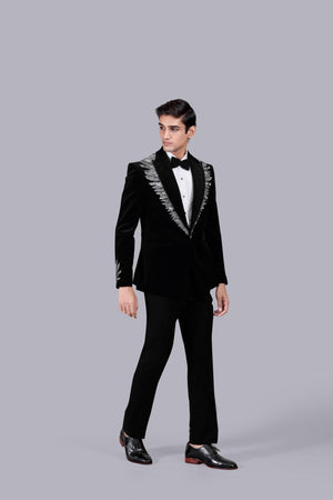 BLACK ITALIAN COTTON VELVET CUTDANA WORK SUIT