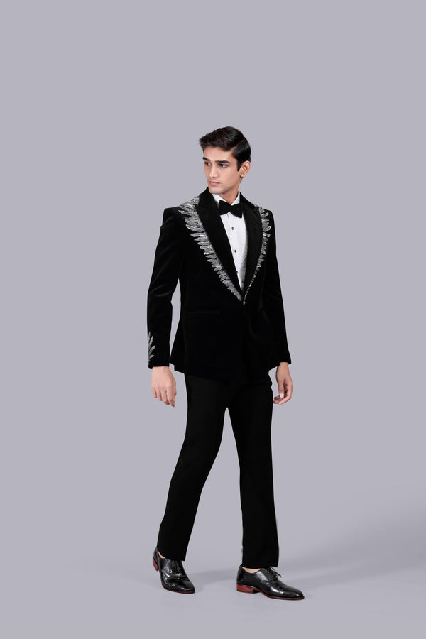 BLACK ITALIAN COTTON VELVET CUTDANA WORK SUIT