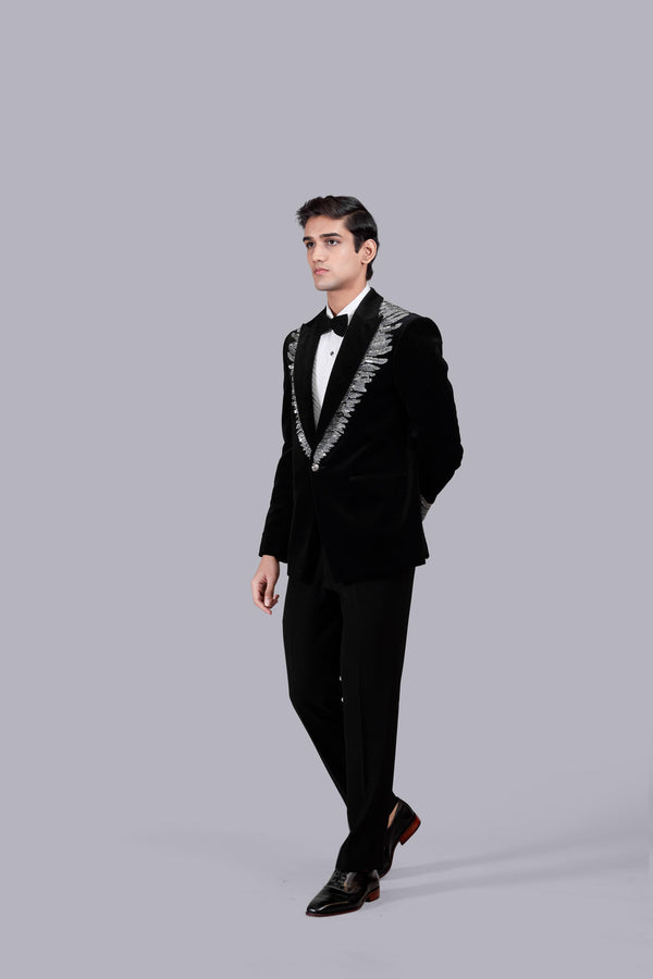 BLACK ITALIAN COTTON VELVET CUTDANA WORK SUIT