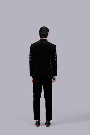BLACK ITALIAN COTTON VELVET HAND WORK SUIT