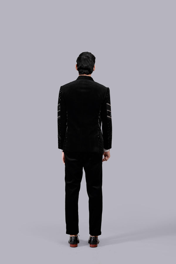 BLACK ITALIAN COTTON VELVET HAND WORK SUIT