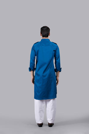 TEAL COTTON SILK PATHANI KURTA SET