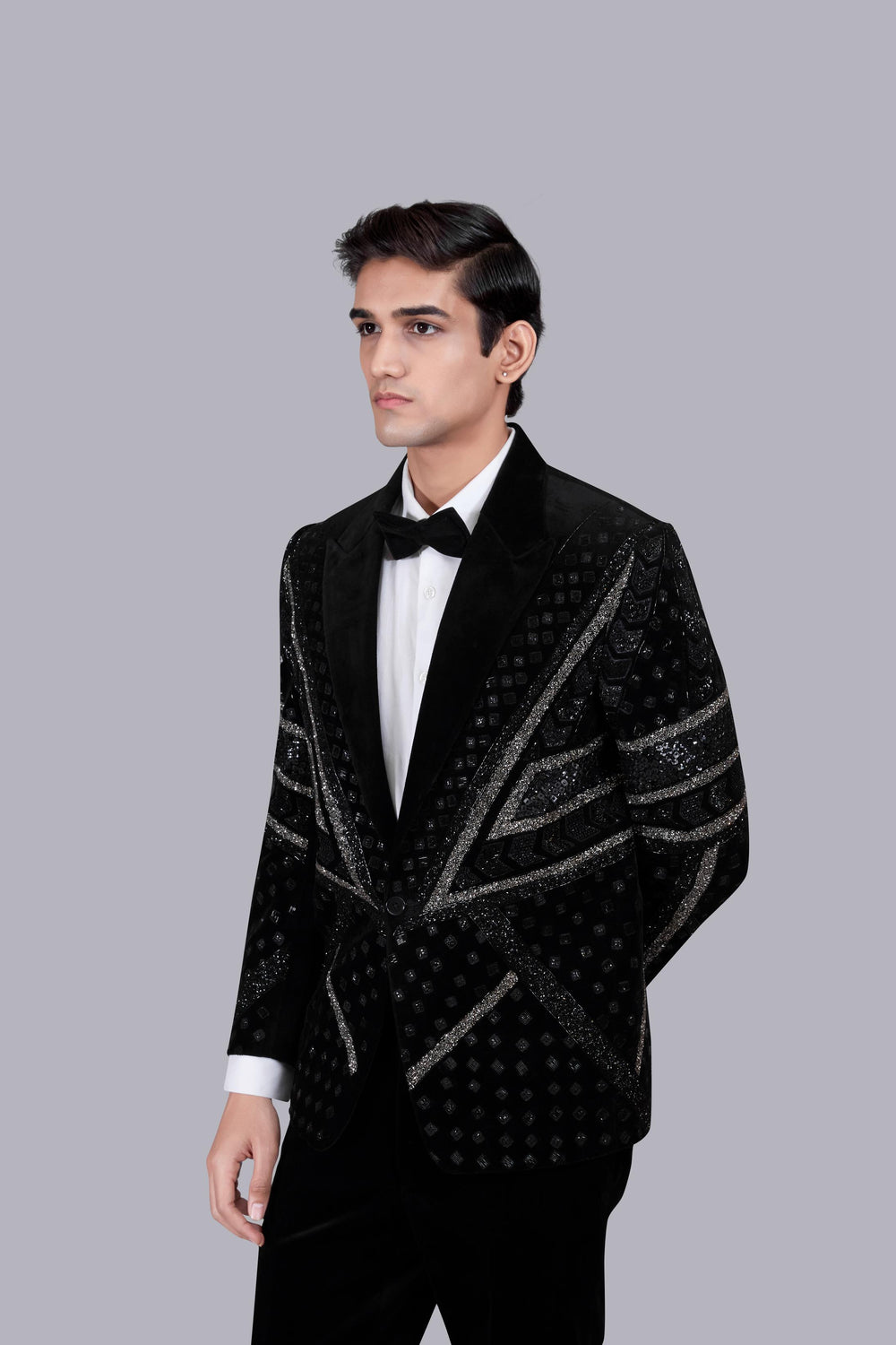 BLACK ITALIAN COTTON VELVET HAND WORK SUIT