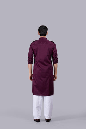 WINE COTTON SILK PATHANI KURTA SET