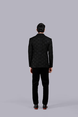 BLACK ITALIAN COTTON VELVET ZARI WORK SUIT