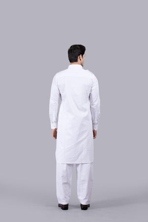 WHITE COTTON SILK PATHANI KURTA SET