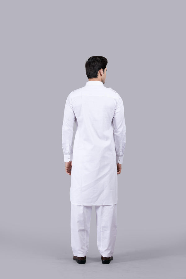 WHITE COTTON SILK PATHANI KURTA SET