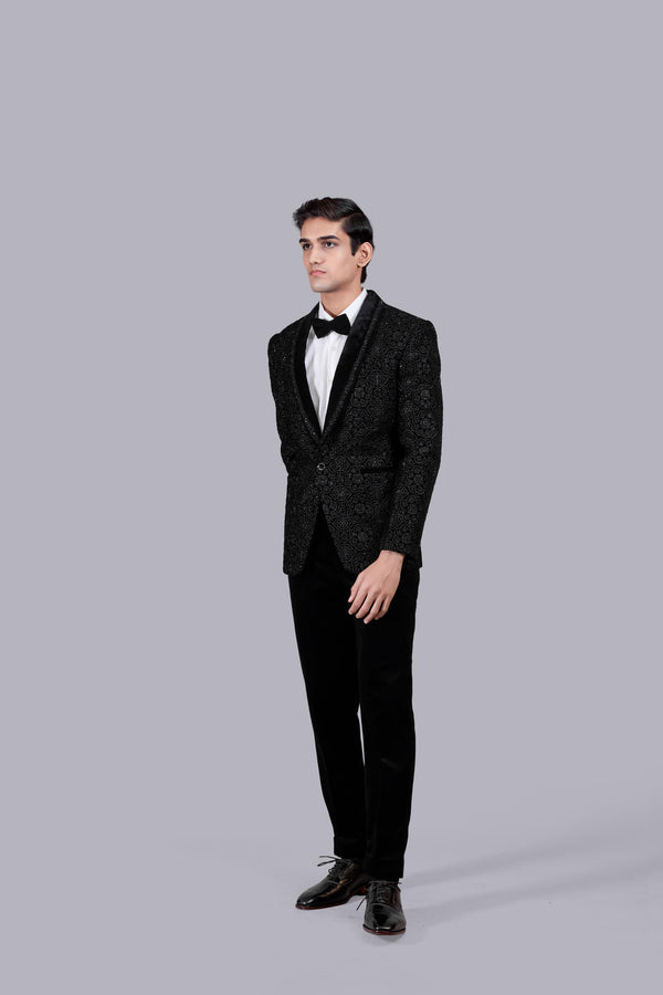 BLACK ITALIAN COTTON VELVET ZARI WORK SUIT